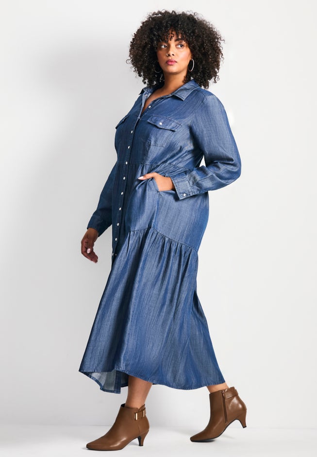 Denim Tiered Shirtdress image number 2
