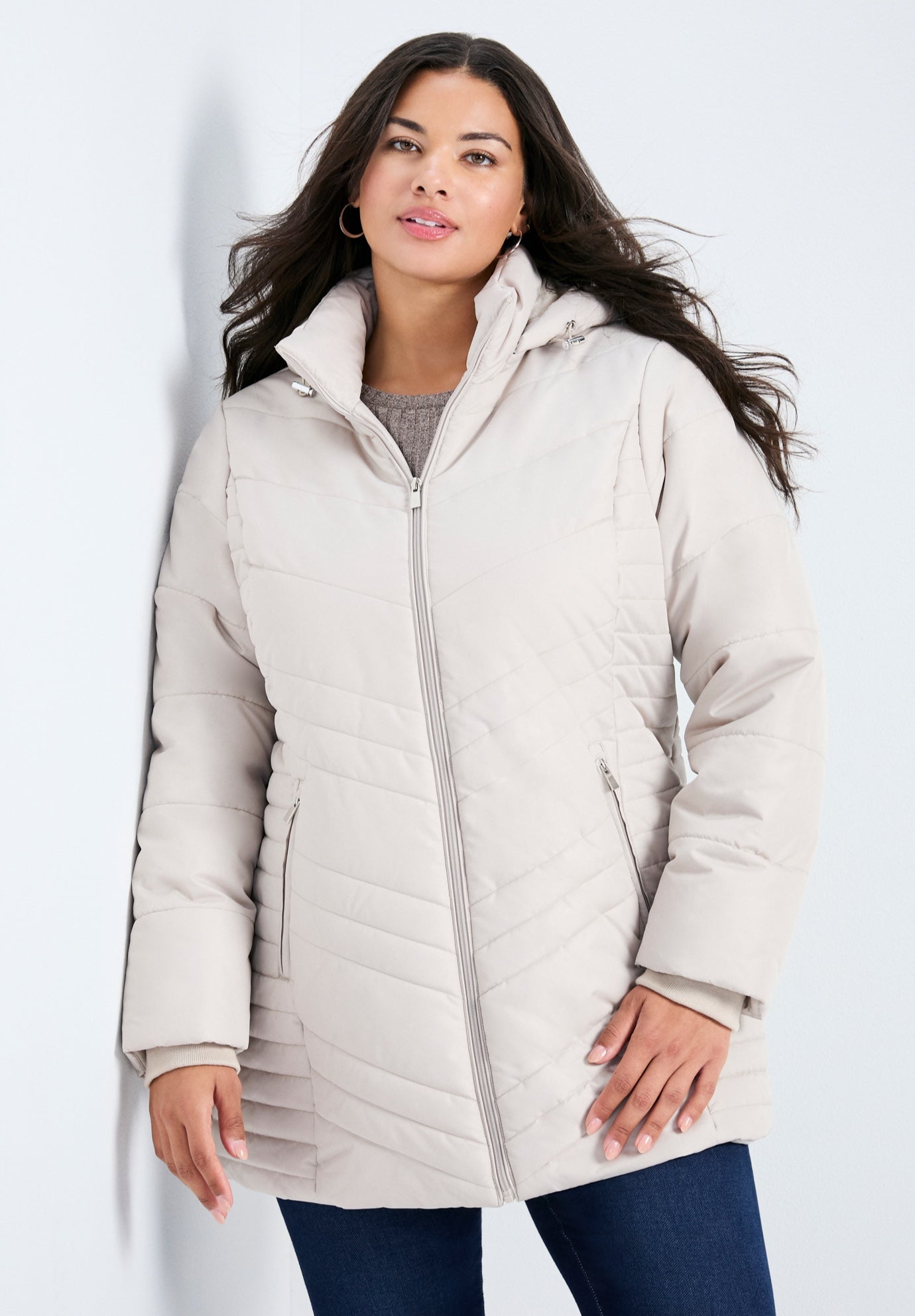 Triple Chevron Hooded Puffer Jacket image number 0