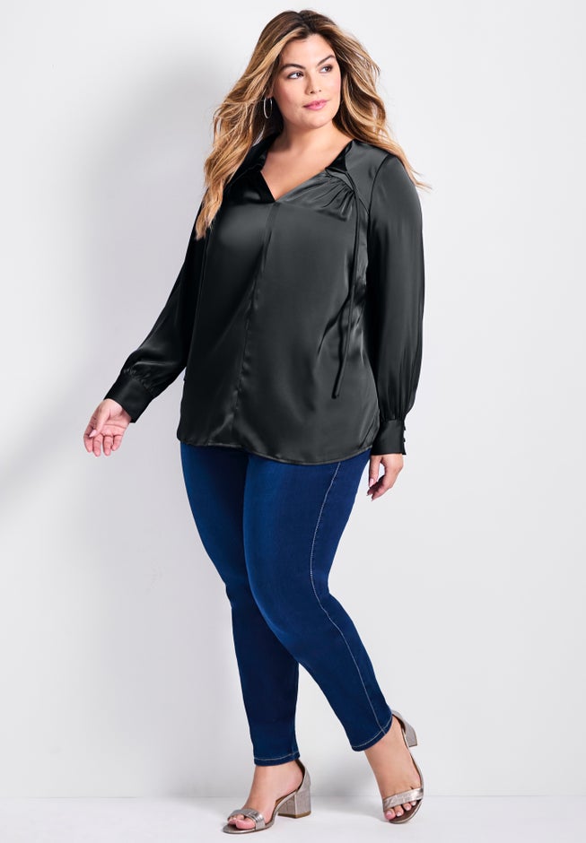 Marlene Tie Front Satin Blouse image number 3