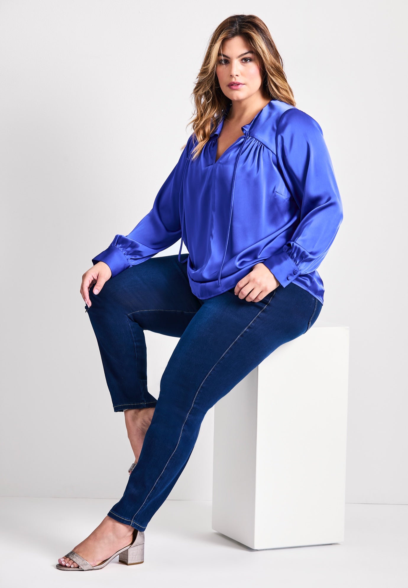 Marlene Tie Front Satin Blouse image number 3