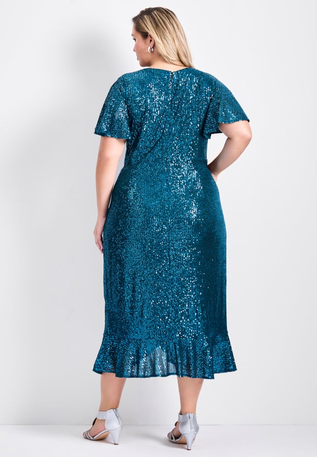 Nina Sequin Wrap Dress image number 1