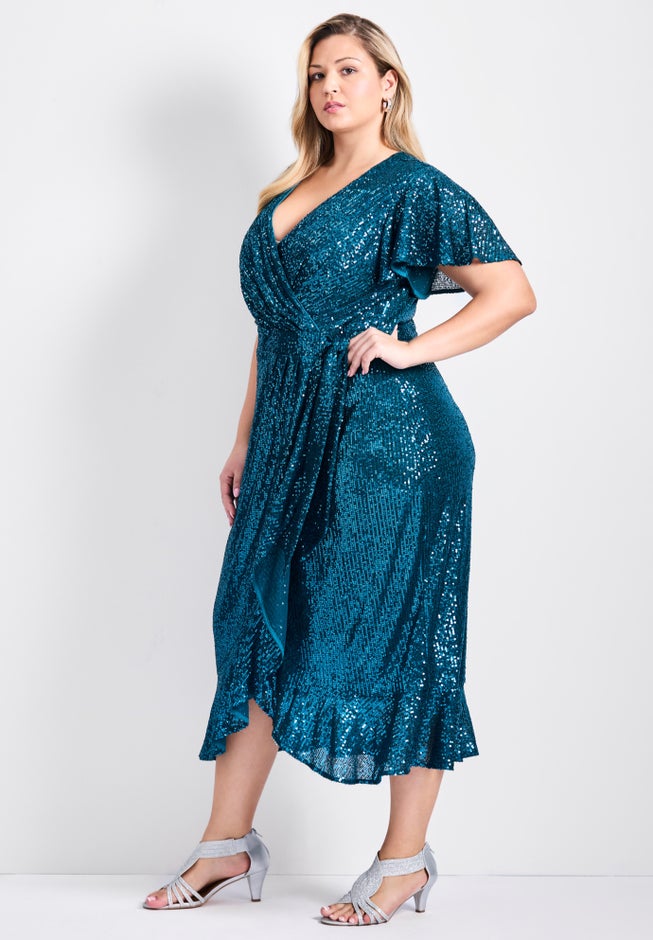 Nina Sequin Wrap Dress image number 2