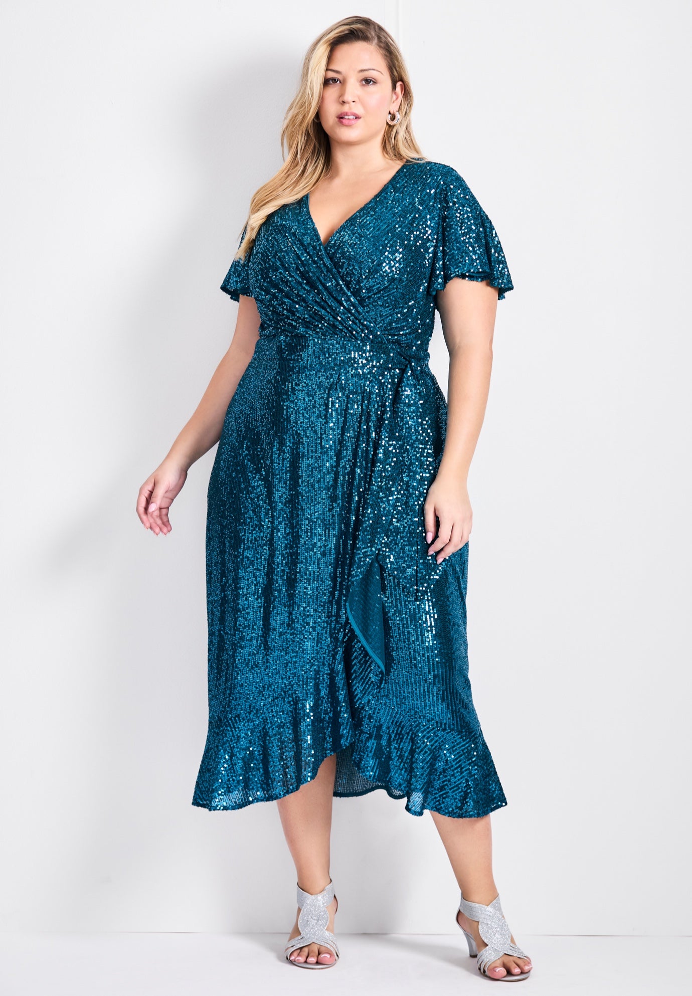 Nina Sequin Wrap Dress image number 0