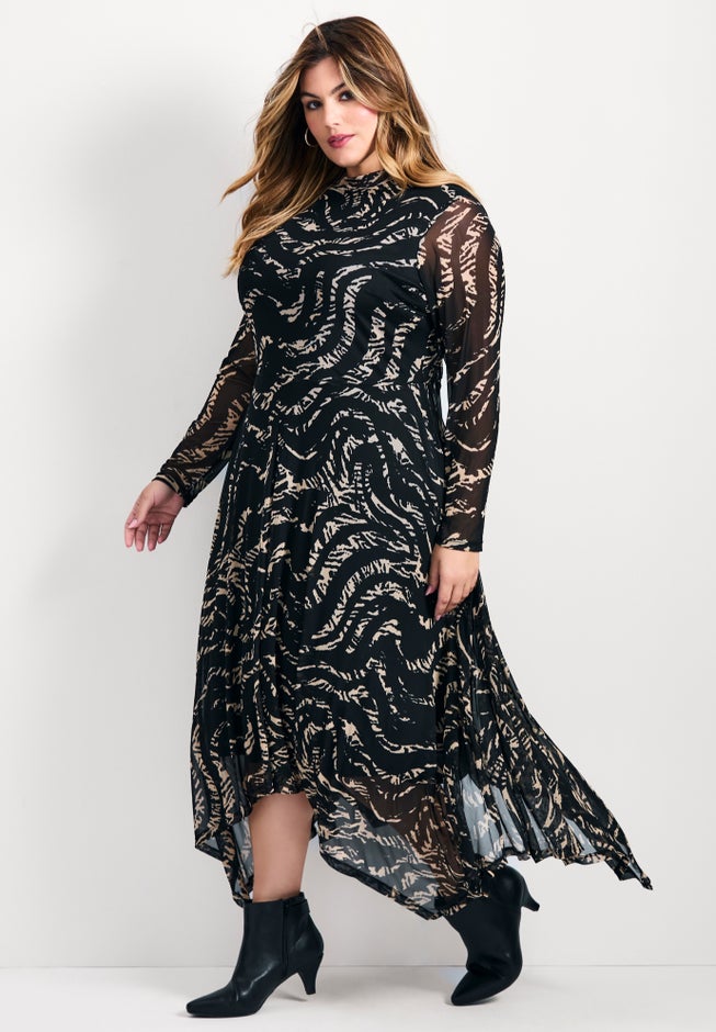 Mere Mesh Printed High Neck Dress image number null