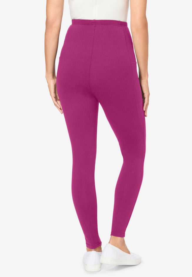 Side Pocket Ankle-Length Pull-On Stretch Knit Cotton Spandex Leggings image number 1