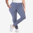 Side Pocket Ankle-Length Pull-On Stretch Knit Cotton Spandex Leggings image number null