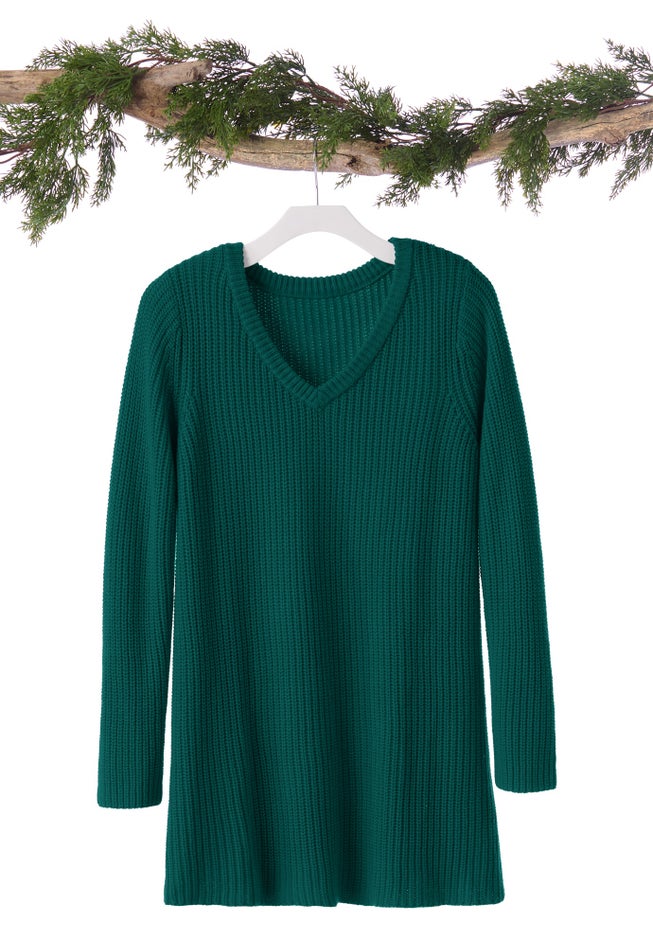 V-Neck Shaker A-Line Sweater image number 1