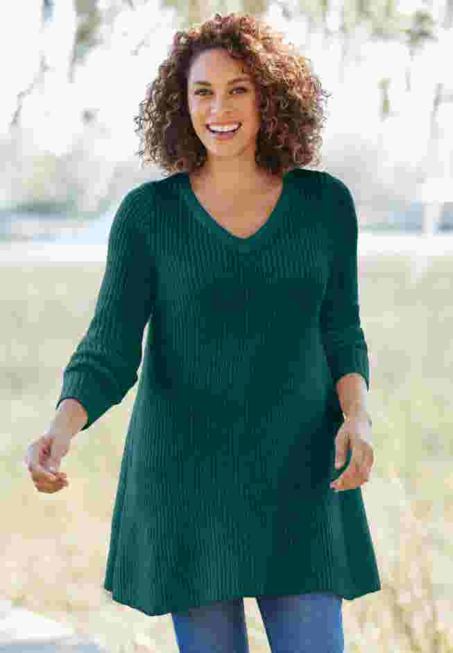 V-Neck Shaker Trapeze Sweater image number 1