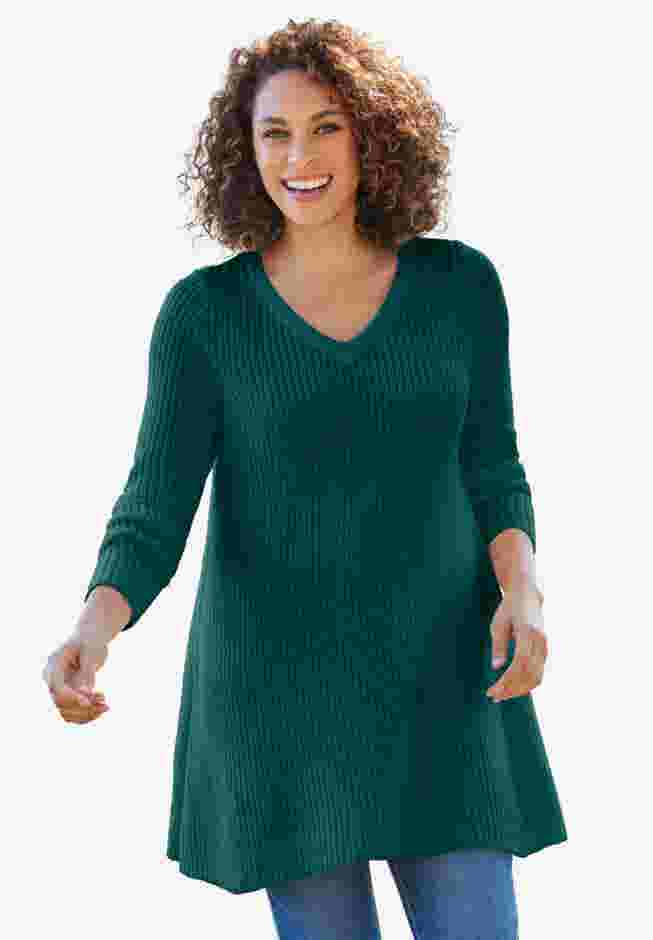 V-Neck Shaker Trapeze Sweater image number 0