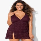 Crochet Side Slit V-Neck Swimdress image number null