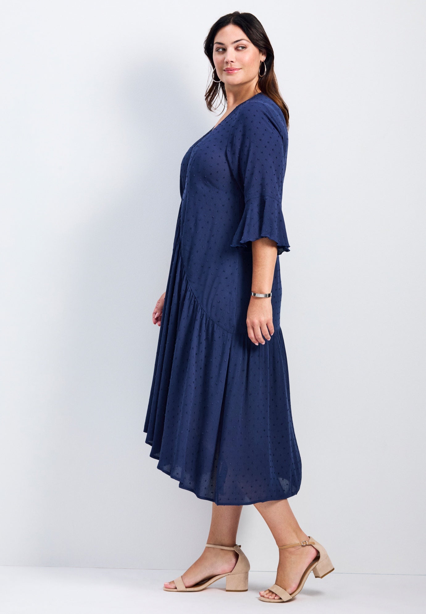 Vicki Textured Dobby Bell Sleeve Dress image number 2