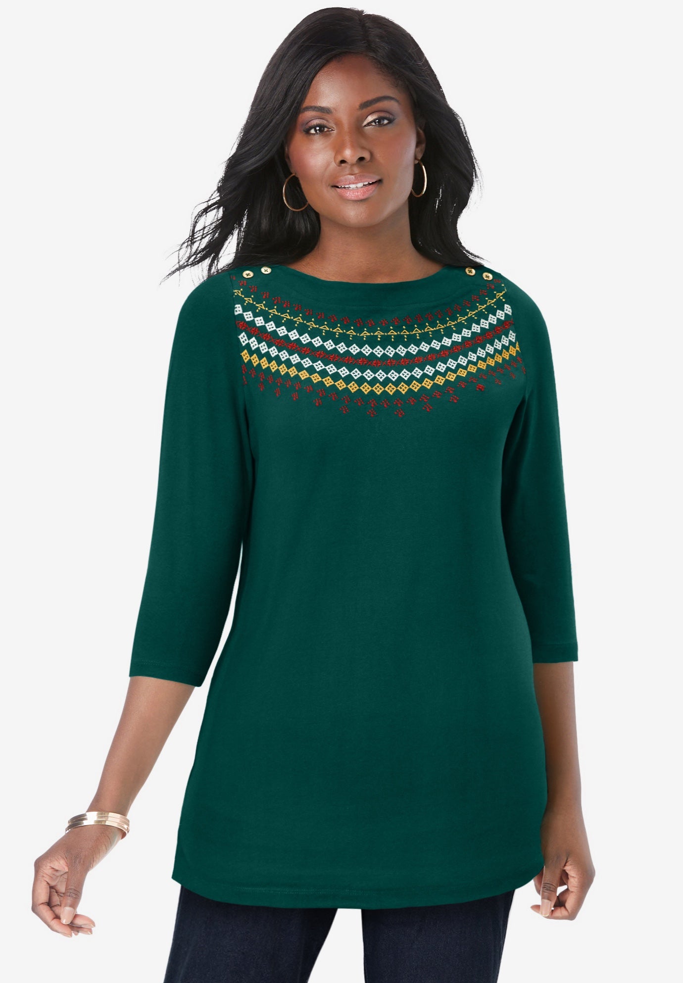 Stretch Cotton Boatneck Tunic image number 0