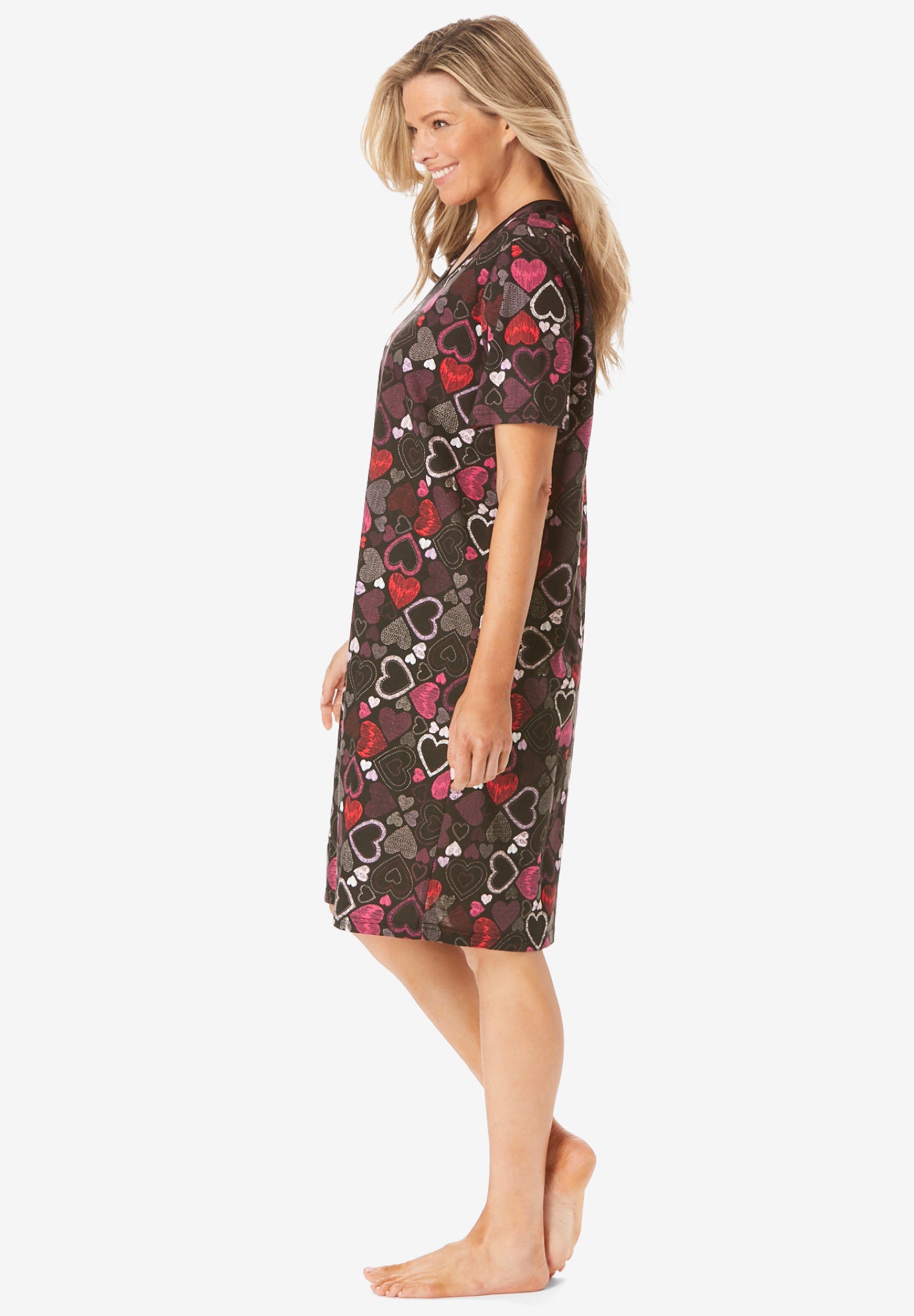 V-Neck Short Sleeve Knee-Length Cotton Sleepshirt image number 2