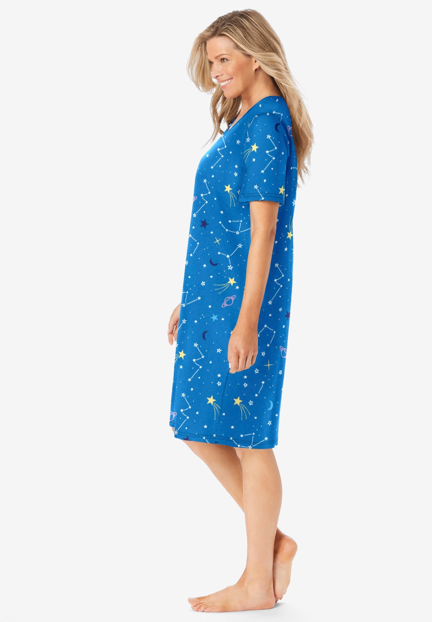 V-Neck Short Sleeve Knee-Length Cotton Sleepshirt image number 2