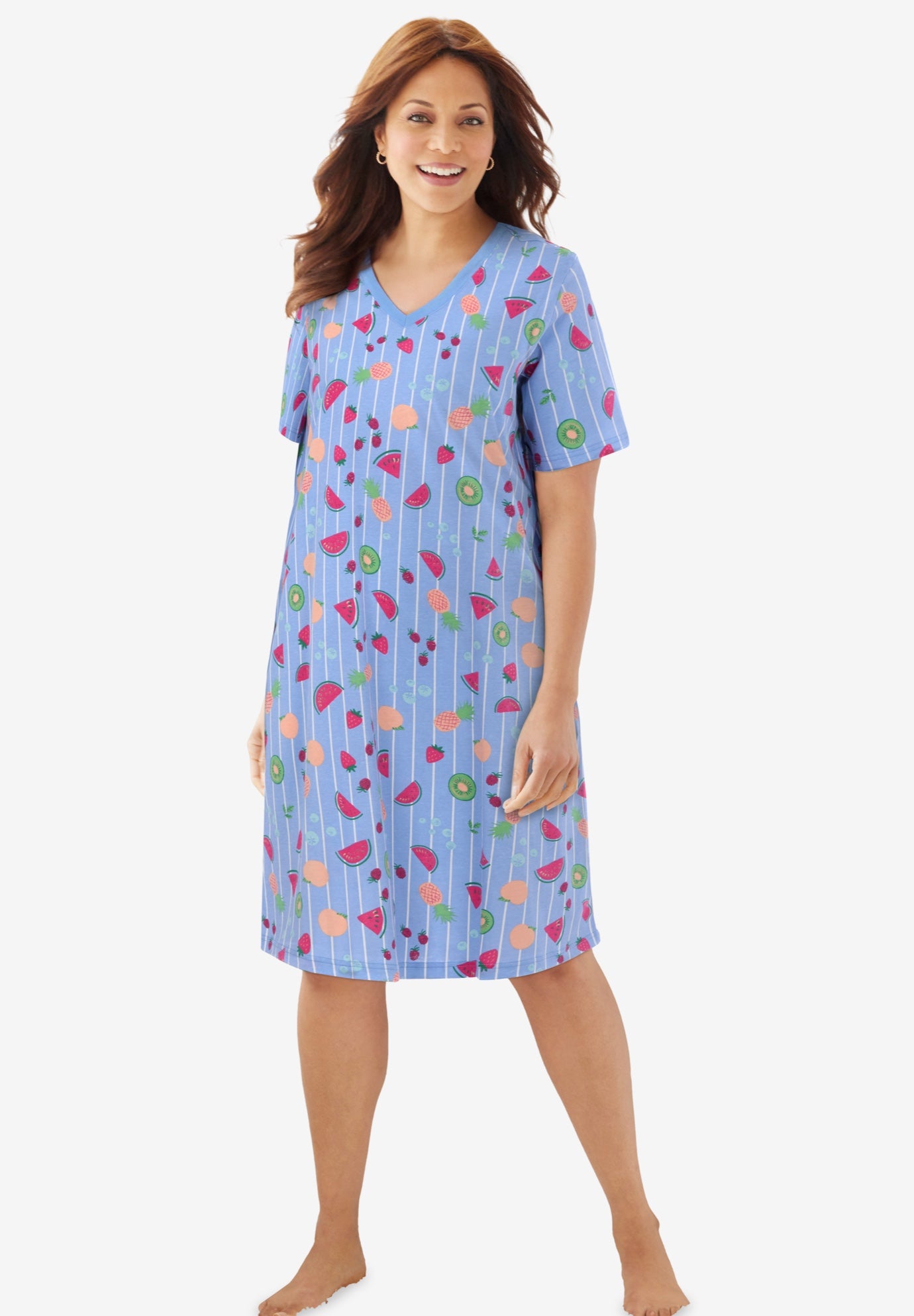V-Neck Short Sleeve Knee-Length Cotton Sleepshirt image number 0