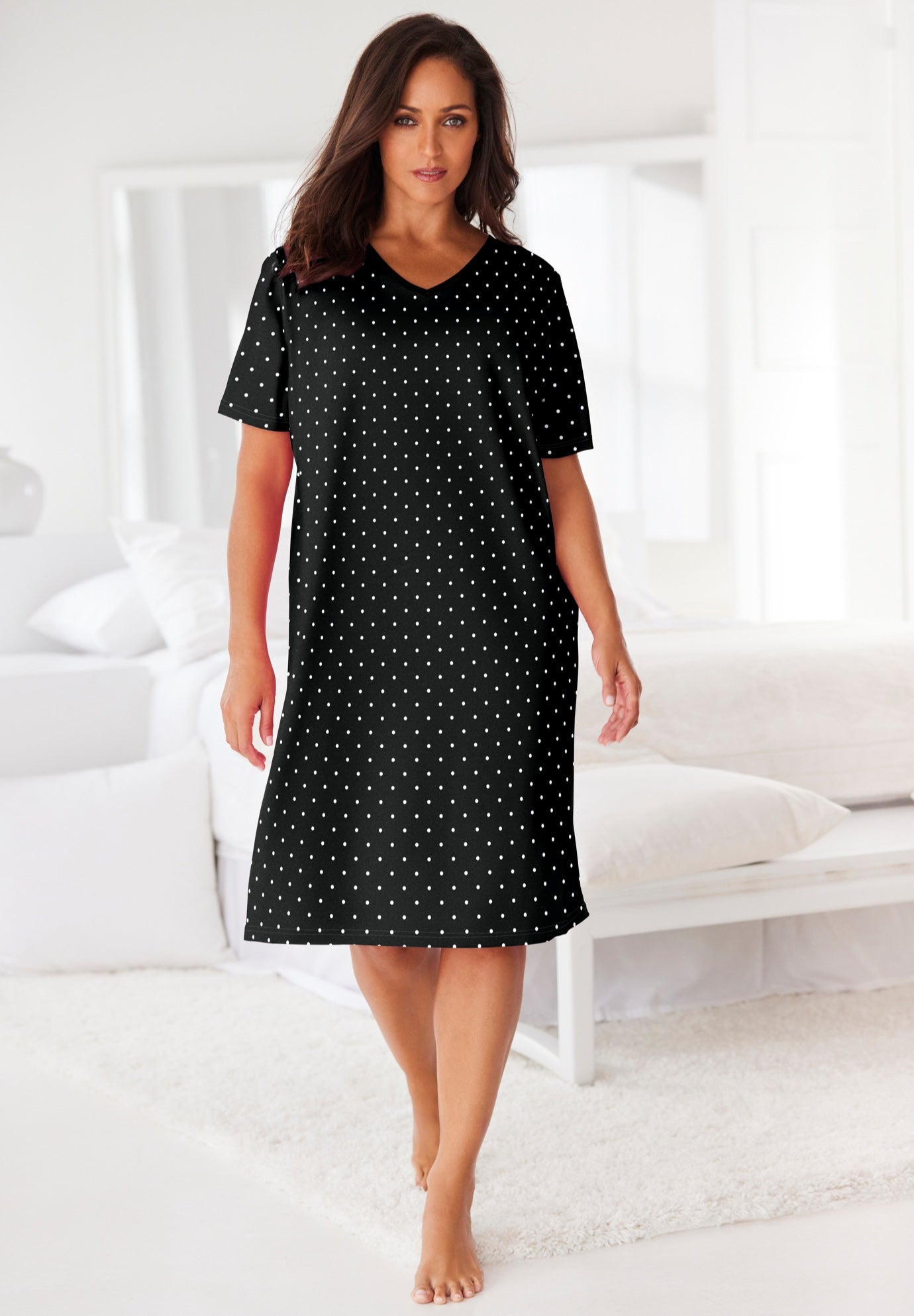 V-Neck Short Sleeve Knee-Length Cotton Sleepshirt image number 0