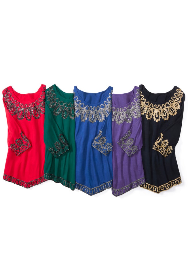 Pointed Hem Embroidered Top image number 2