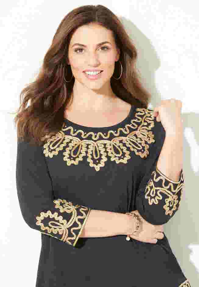Pointed Hem Embroidered Top image number 2