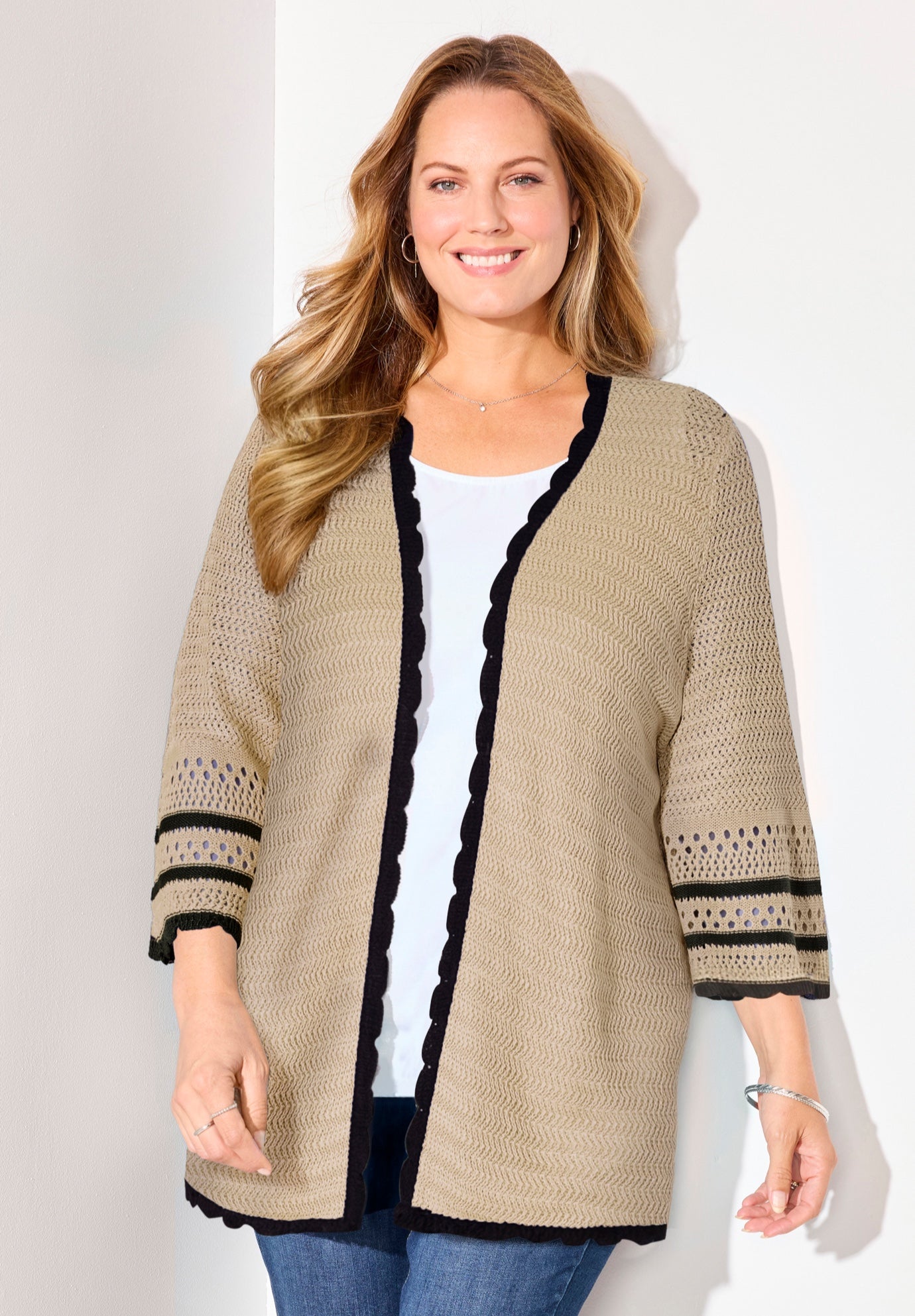 Bell Sleeve Open-Front Cardigan image number 0