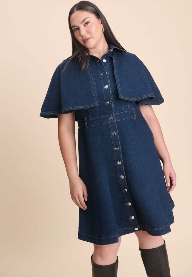 Denim Cape Detail Dress image number 1