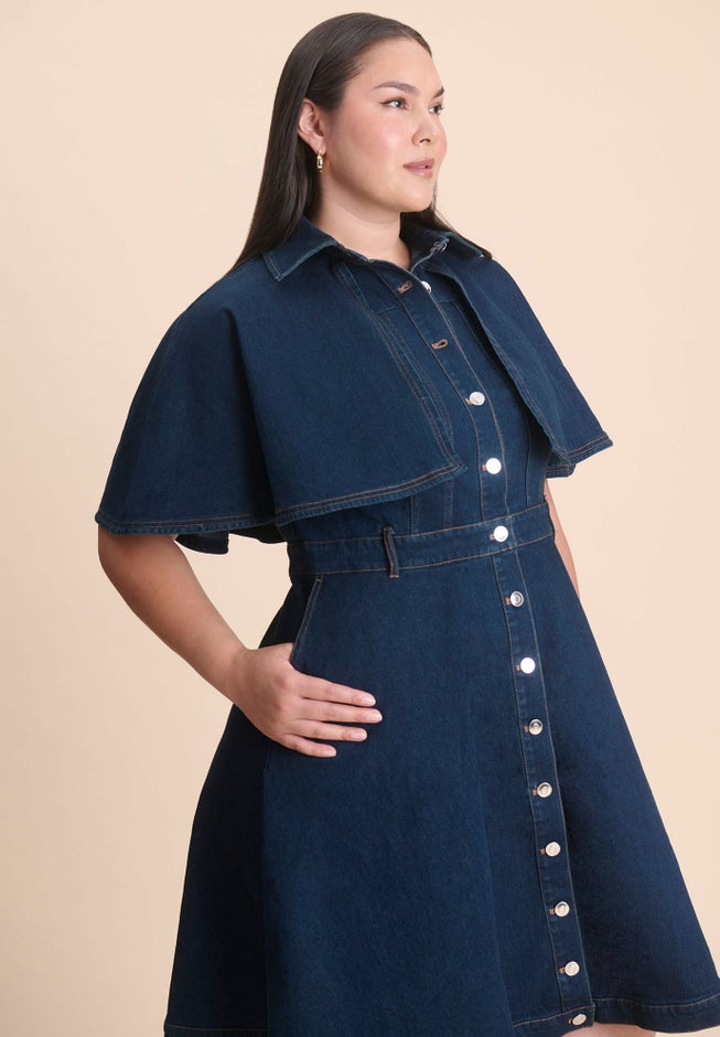 Denim Cape Detail Dress image number 2