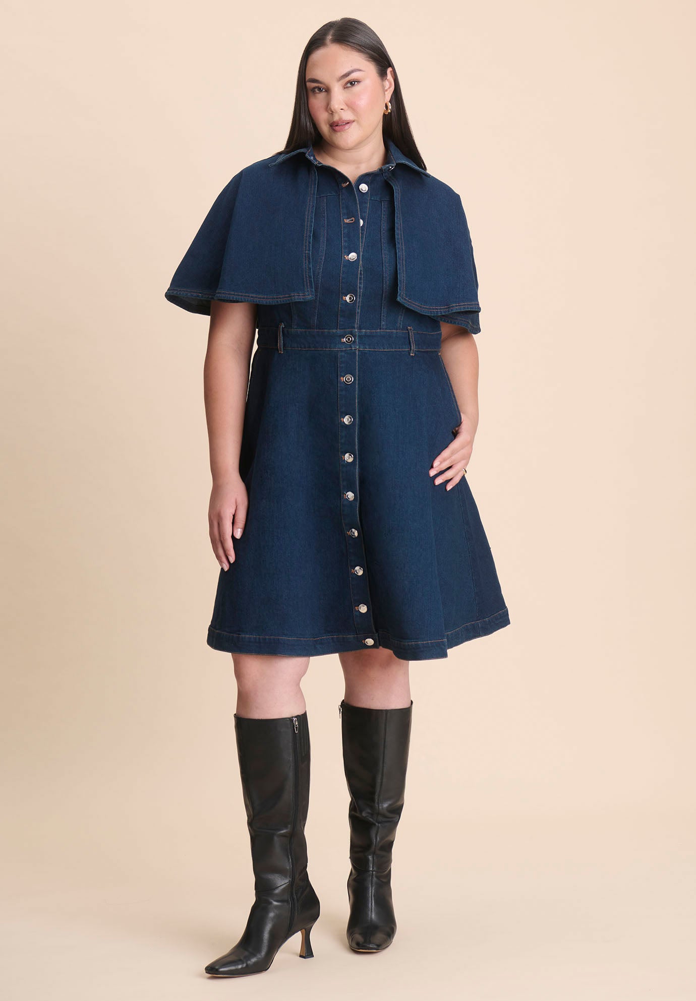 Denim Cape Detail Dress image number 0