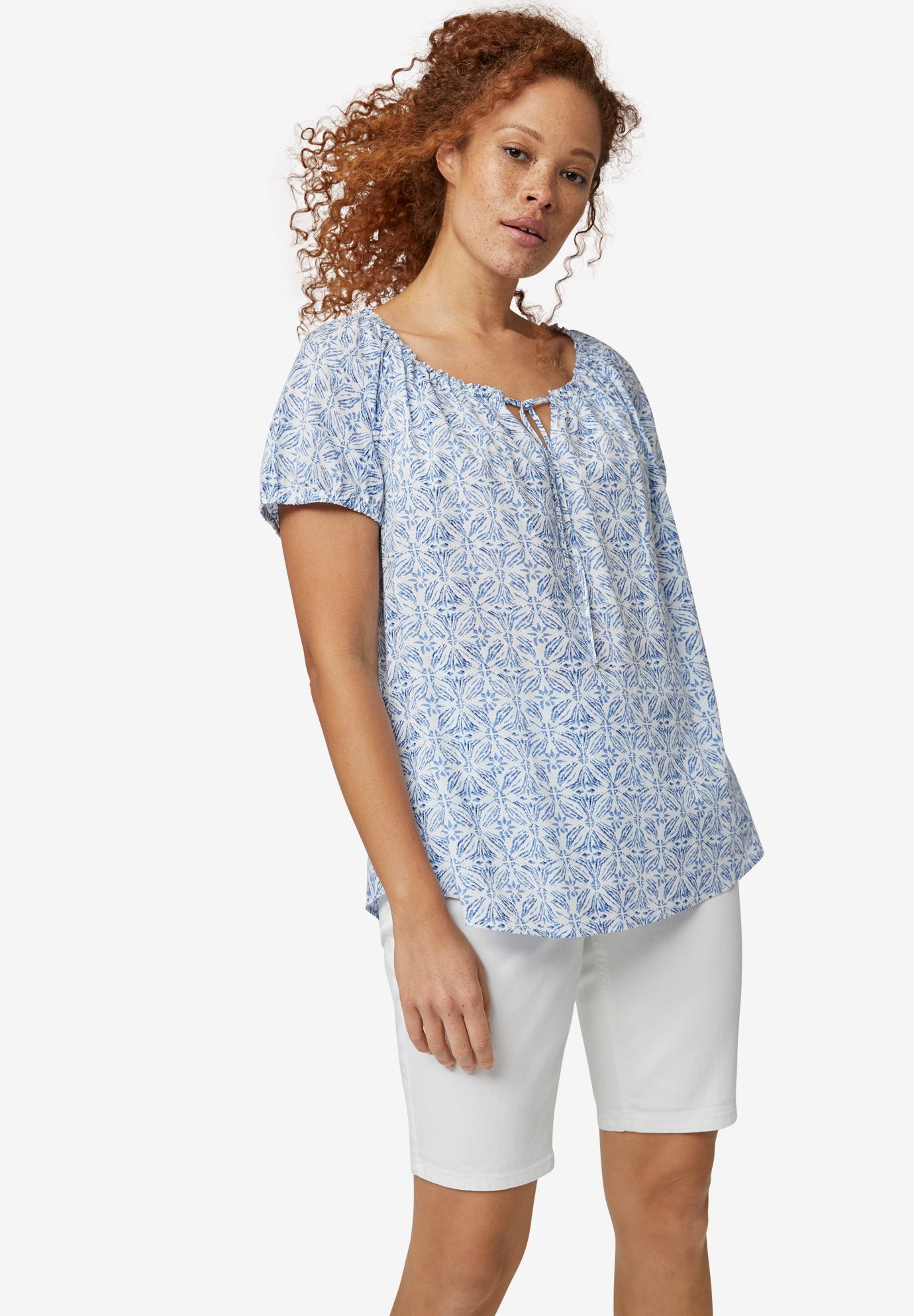 Keyhole Neckline Peasant Blouse image number 0