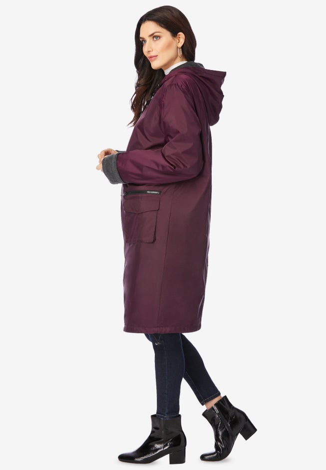Plus Size Knee Length Hooded Nylon Jacket image number 3