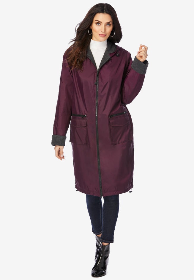 Plus Size Knee Length Hooded Nylon Jacket image number 4