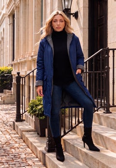 Plus Size Knee Length Hooded Nylon Jacket