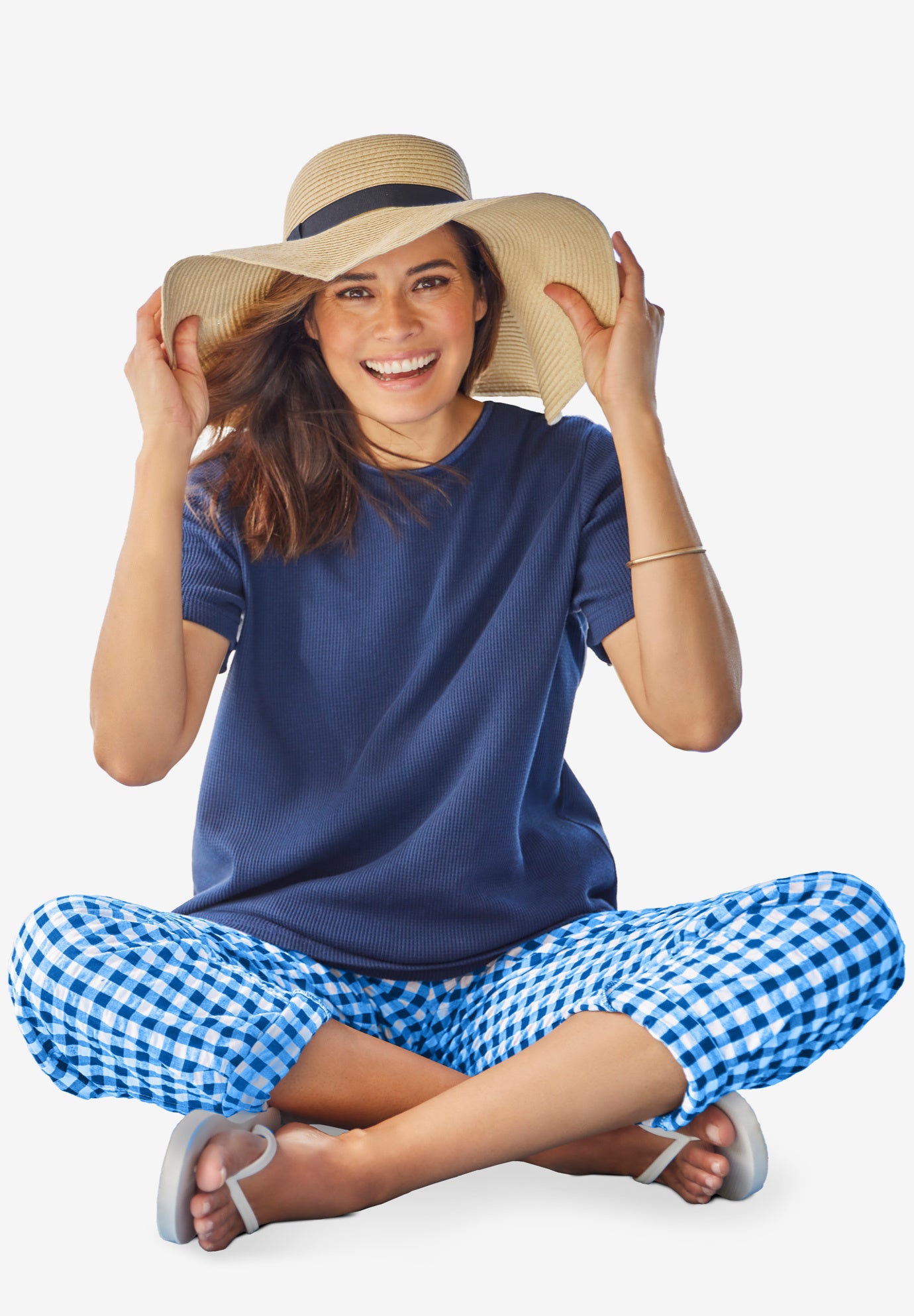 Seersucker Pull-on Elastic-Waist Pants image number 4