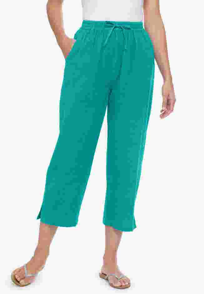 Seersucker Pull-On Elastic-Waist Capri Pants image number 0