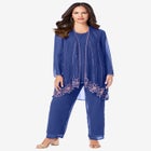 Plus-Size Long Sleeve Floral Beaded Georgette Three-Piece Pant Set image number null