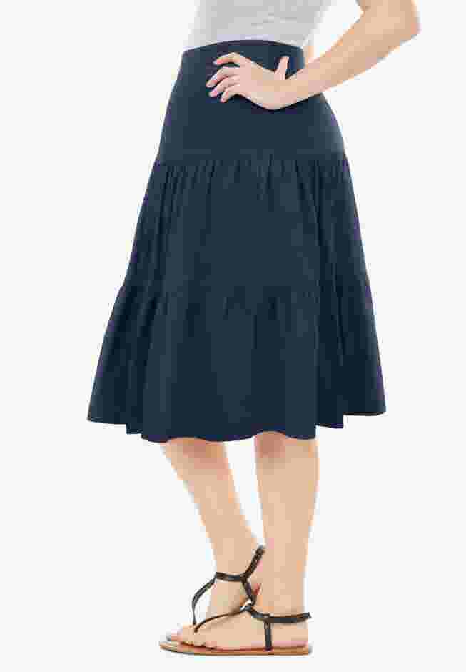 Elastic-Waist Knit Tiered Skirt image number 2