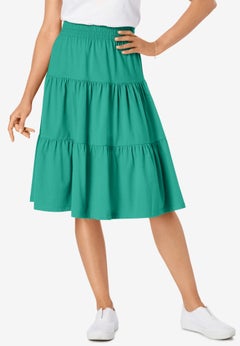 Elastic-Waist Knit Tiered Skirt