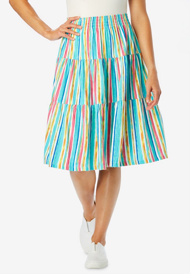 Elastic-Waist Knit Tiered Skirt image number 1