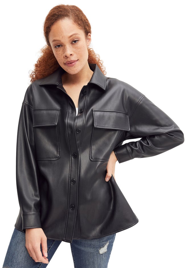 Faux Leather Shirt Jacket image number 1