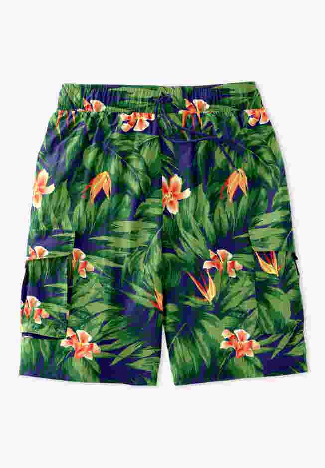 8" Printed Cargo Swim Trunks image number 0