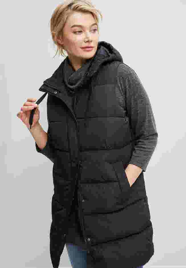 Long Hooded Puffer Vest image number 0
