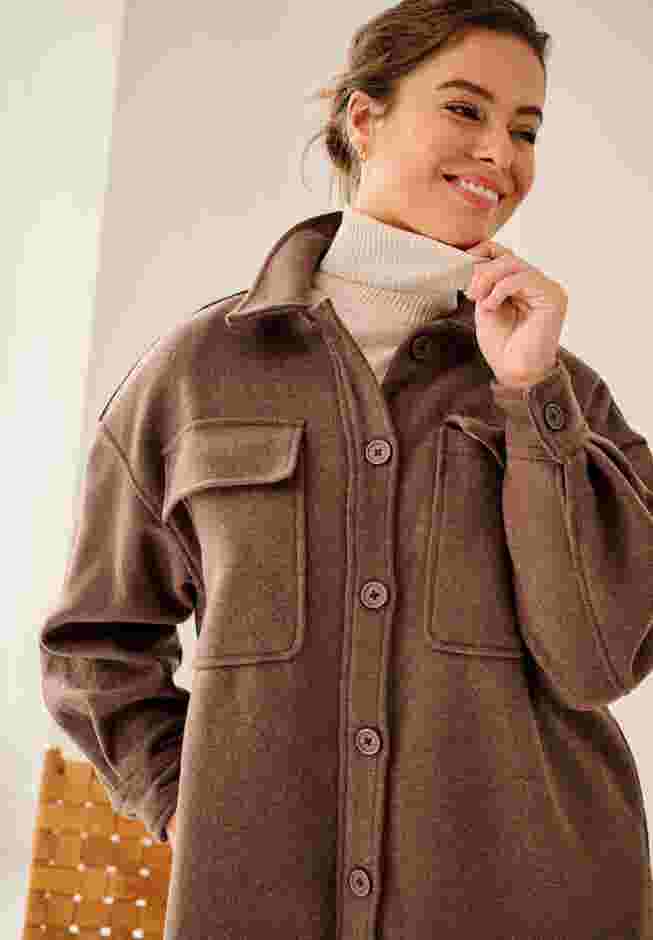 Wool Blend Long Shirt Jacket image number 5
