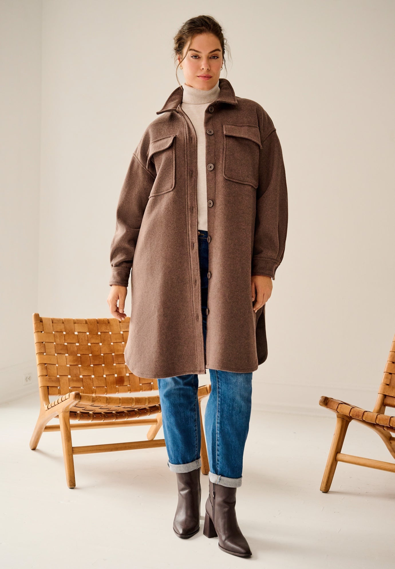 Button Front Long Shirt Jacket image number 0