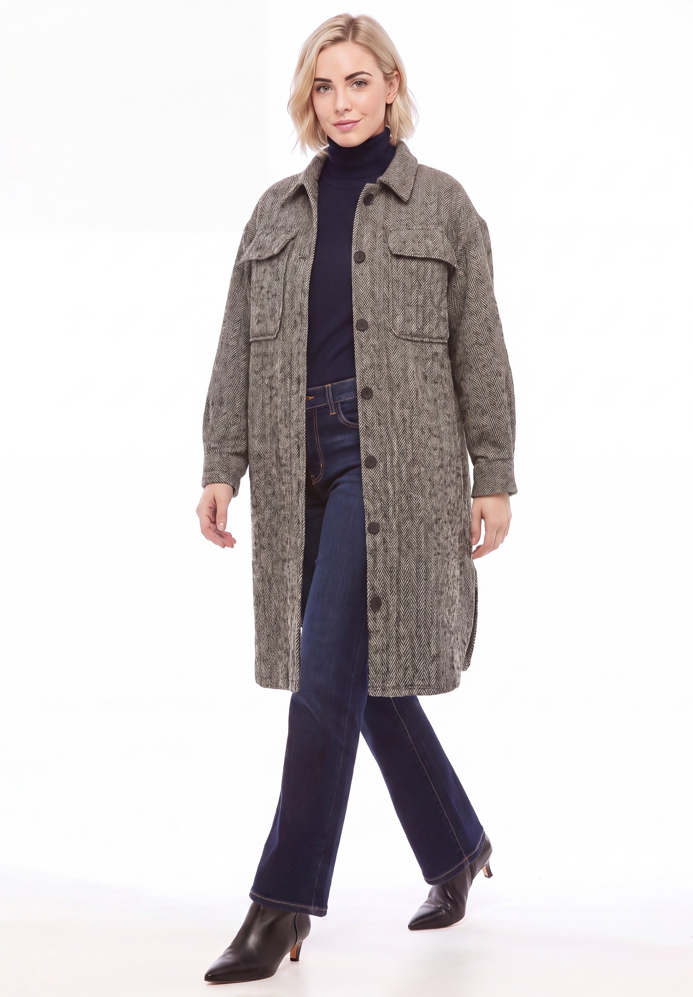 Button Front Long Shirt Jacket image number 0
