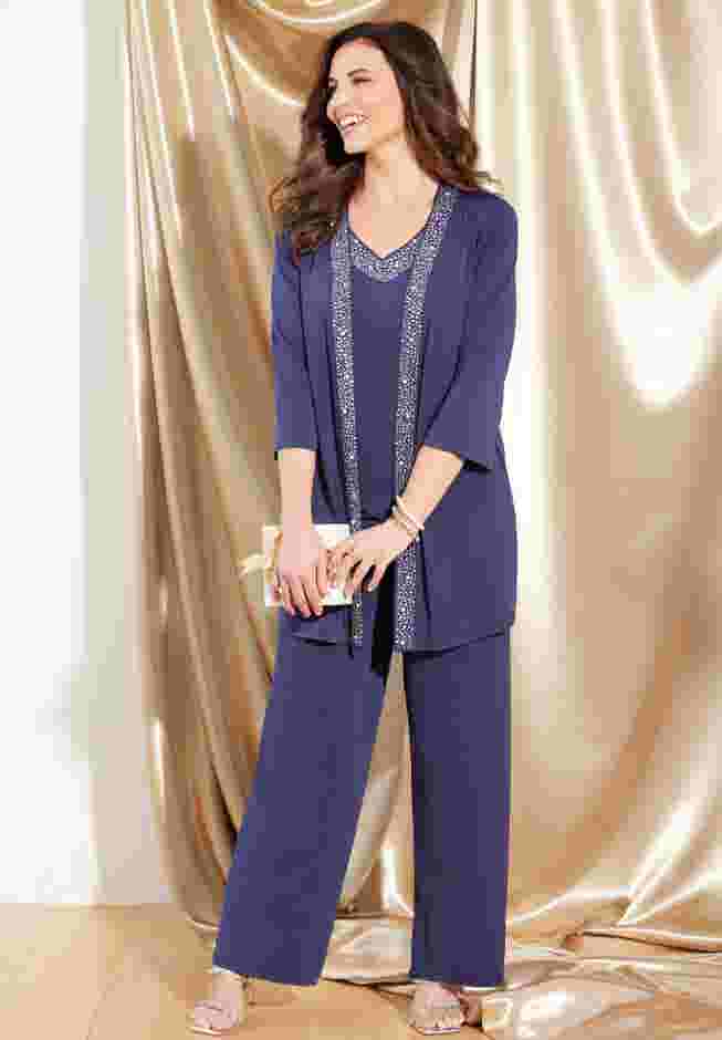 Beaded 3-Piece Cardigan Pant Set image number 4