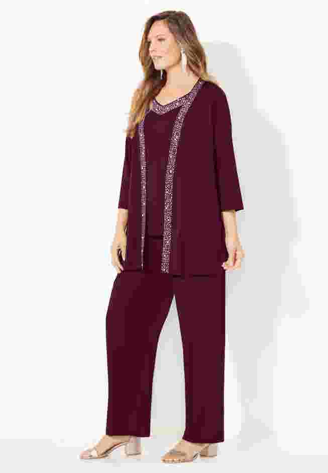 Beaded 3-Piece Cardigan Pant Set image number 2