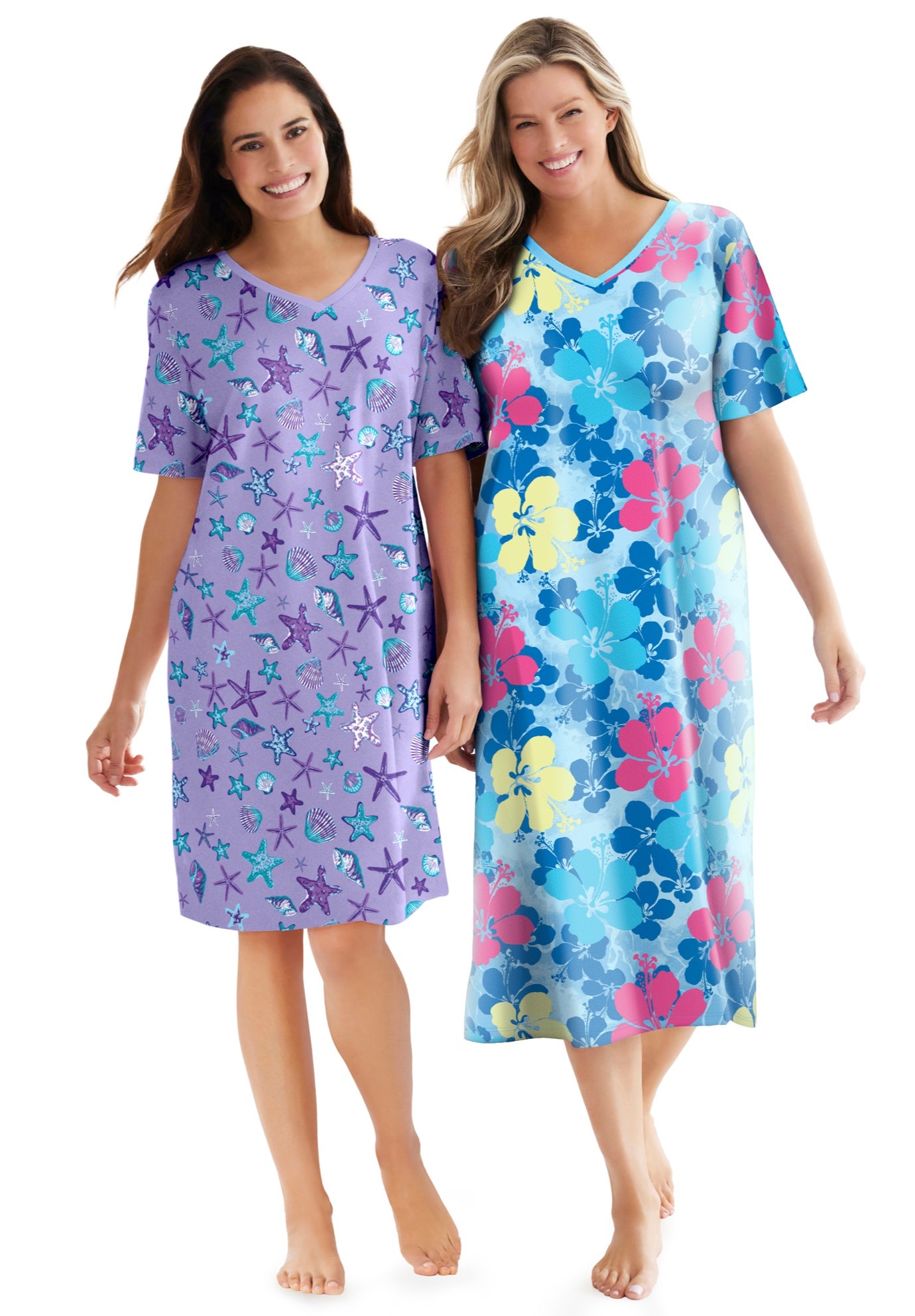 V-NECK SHORT SLEEVE KNEE-LENGTH COTTON SLEEPSHIRT image number 4