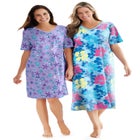 V-NECK SHORT SLEEVE KNEE-LENGTH COTTON SLEEPSHIRT image number null