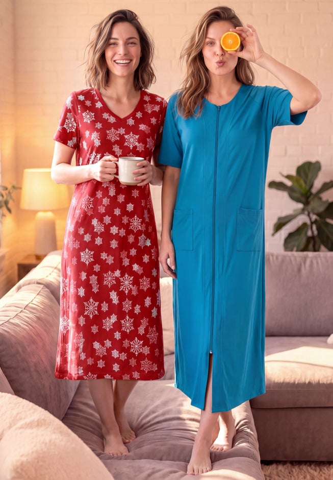 Long French Terry Zip-Front Robe image number 3