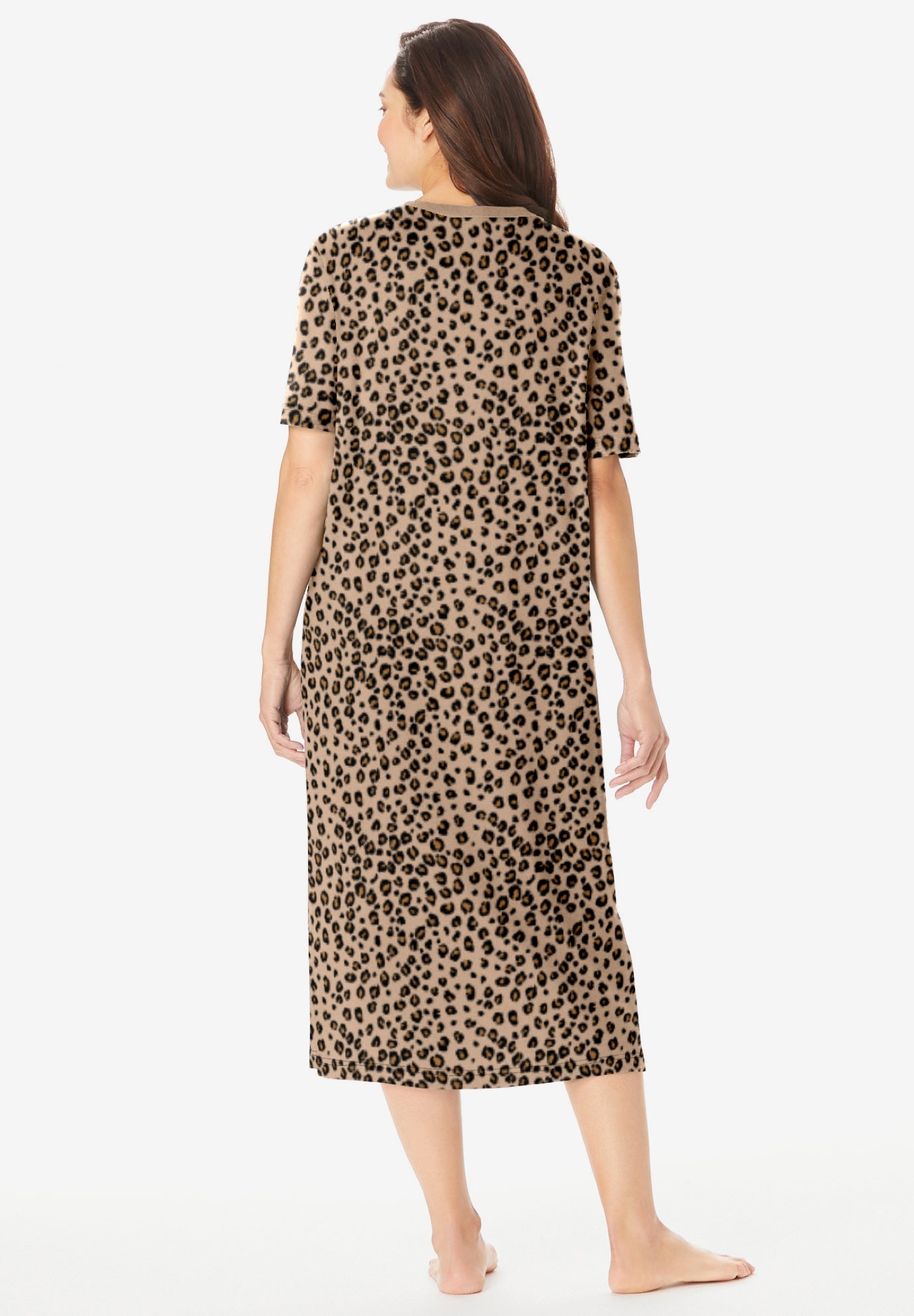 V-Neck Short Sleeve Midi Cotton Sleep Shirt image number 1