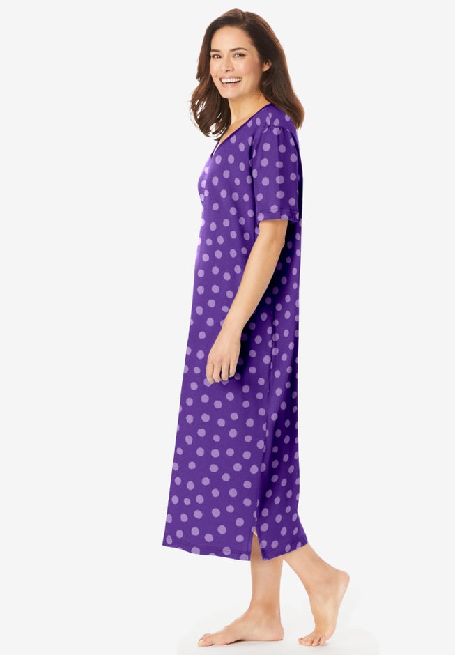 V-Neck Short Sleeve Midi Cotton Sleep Shirt image number 2