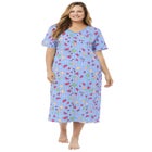 V-Neck Short Sleeve Midi Cotton Sleep Shirt image number 0